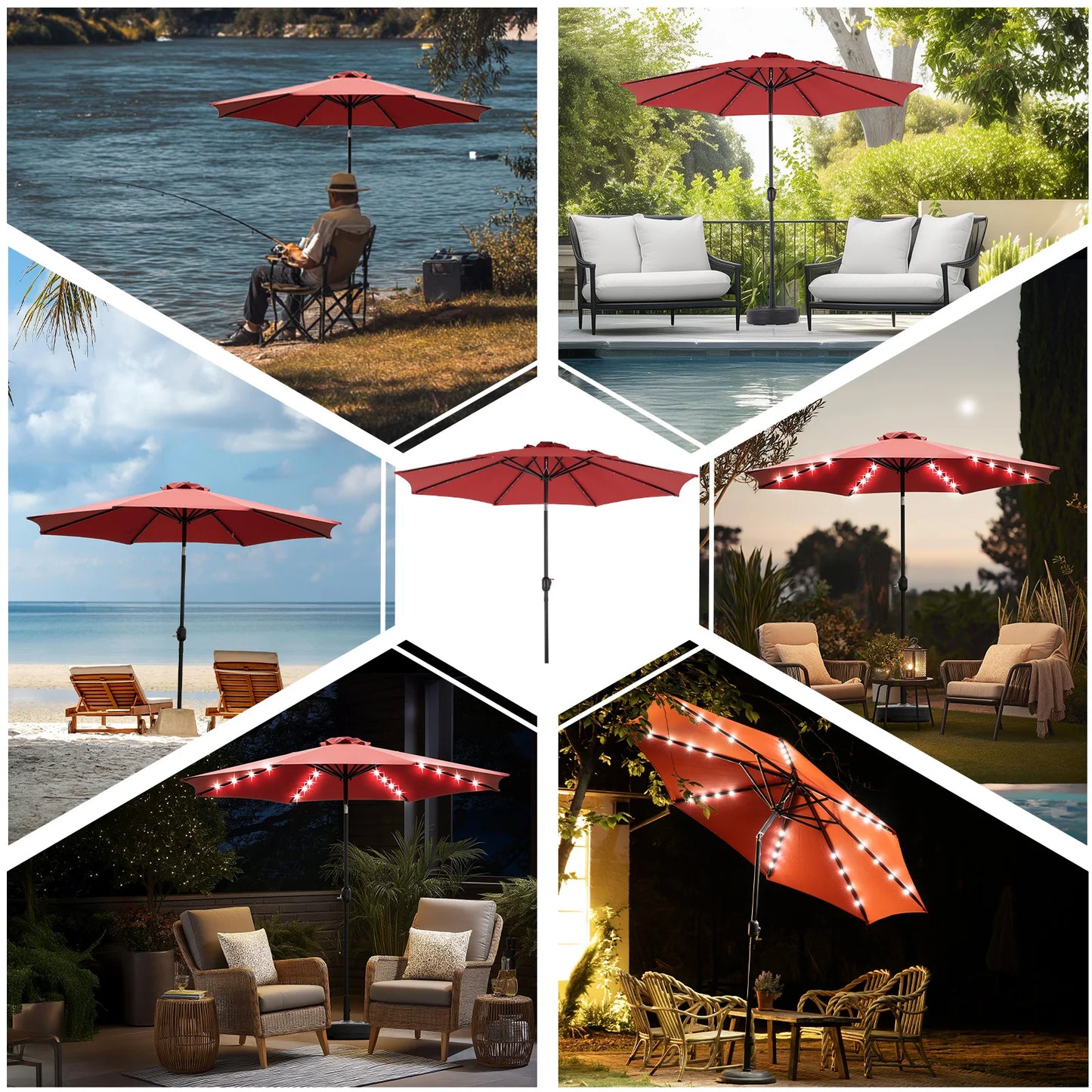JHK Solar Patio Umbrella With LED Lights Tilt Crank