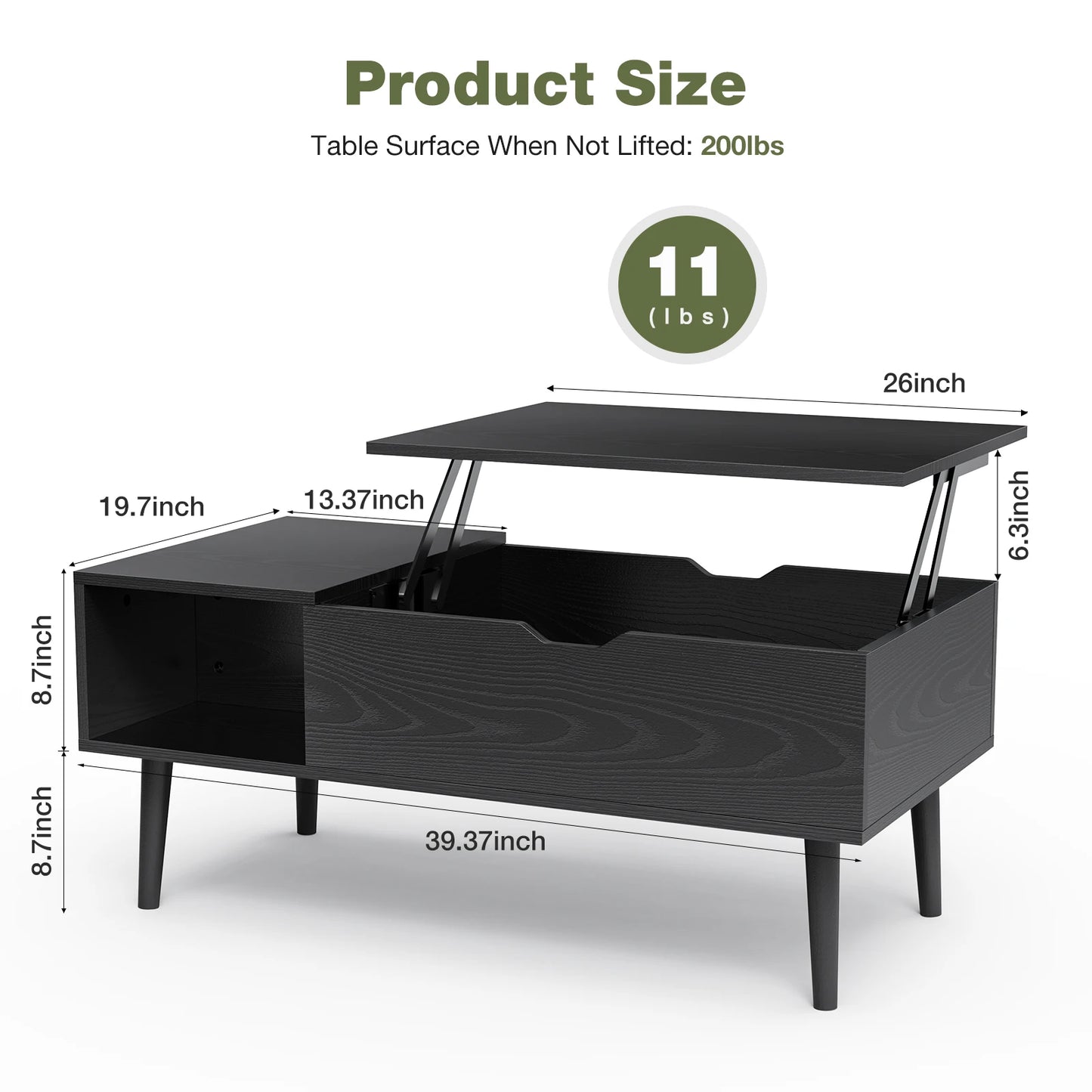 JHK Lift Top Coffee Table With Storage And Adjustable Lift