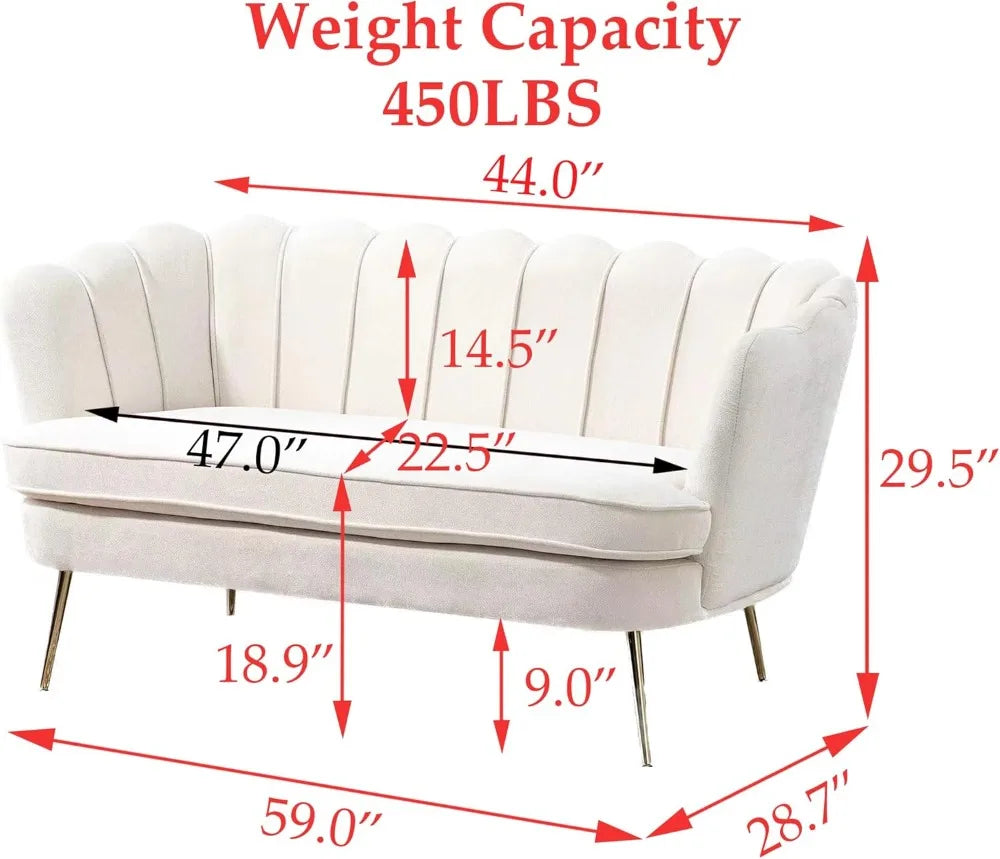 XMSJ Chenille Loveseat Sofa With Gold Metal Legs 2 Seater