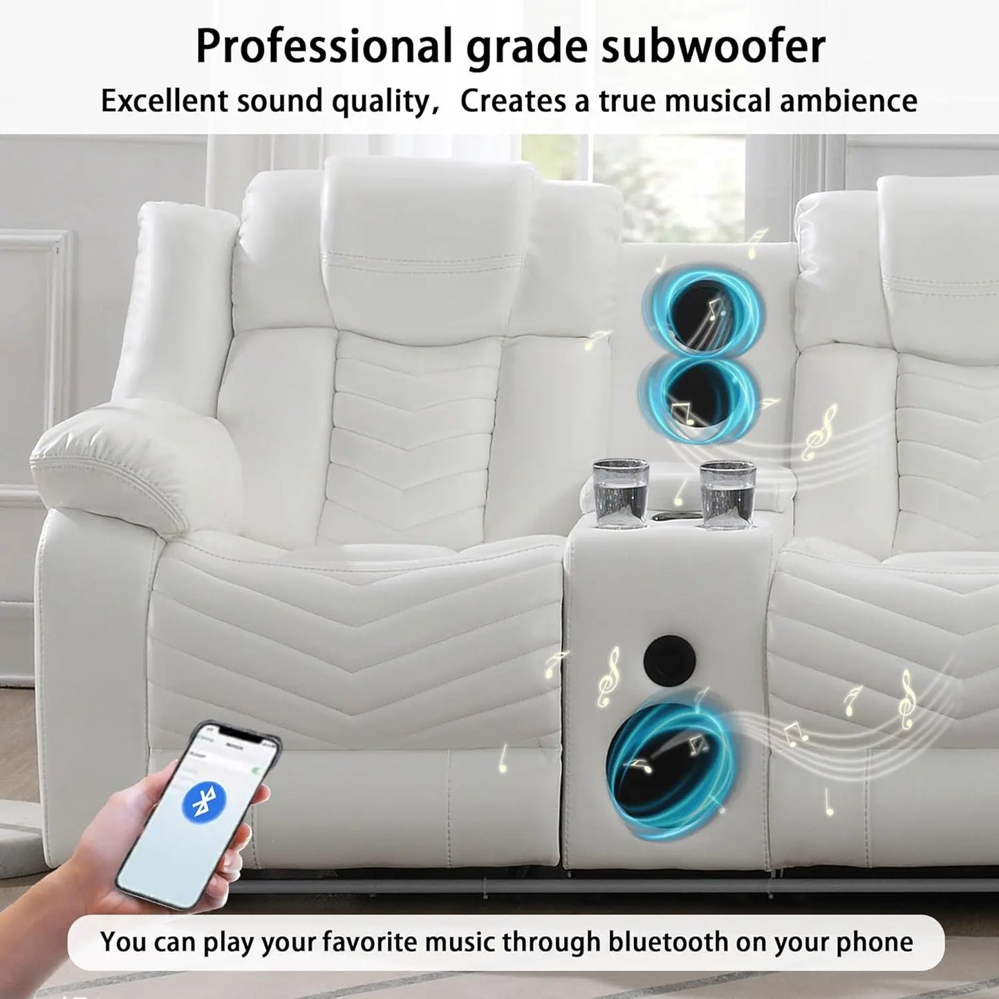 Power Recliner Genuine Leather Corner Sofa LED USB Bluetooth Storage