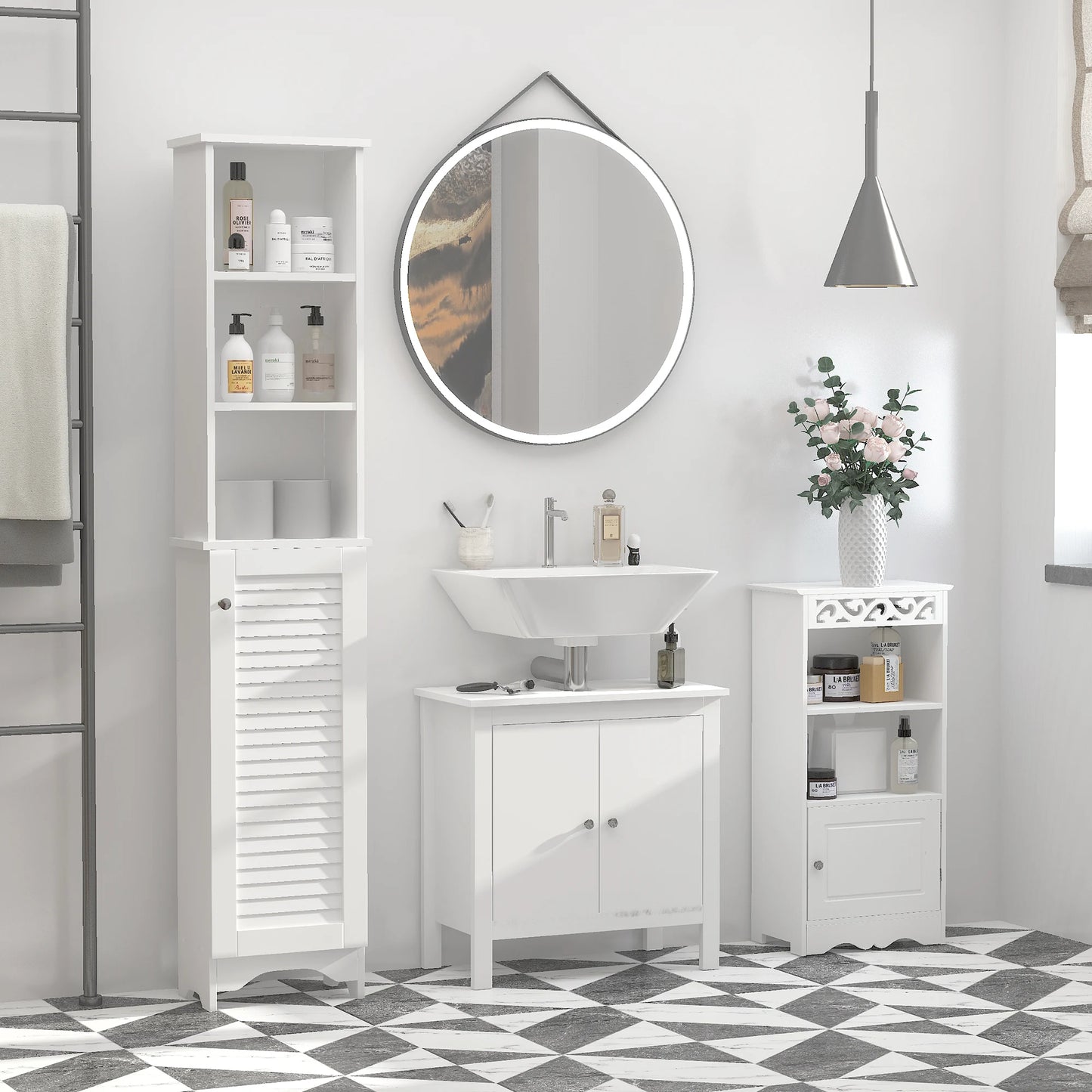 HOMCOM Tall Bathroom Storage Cabinet With 3 Tier Open Shelves