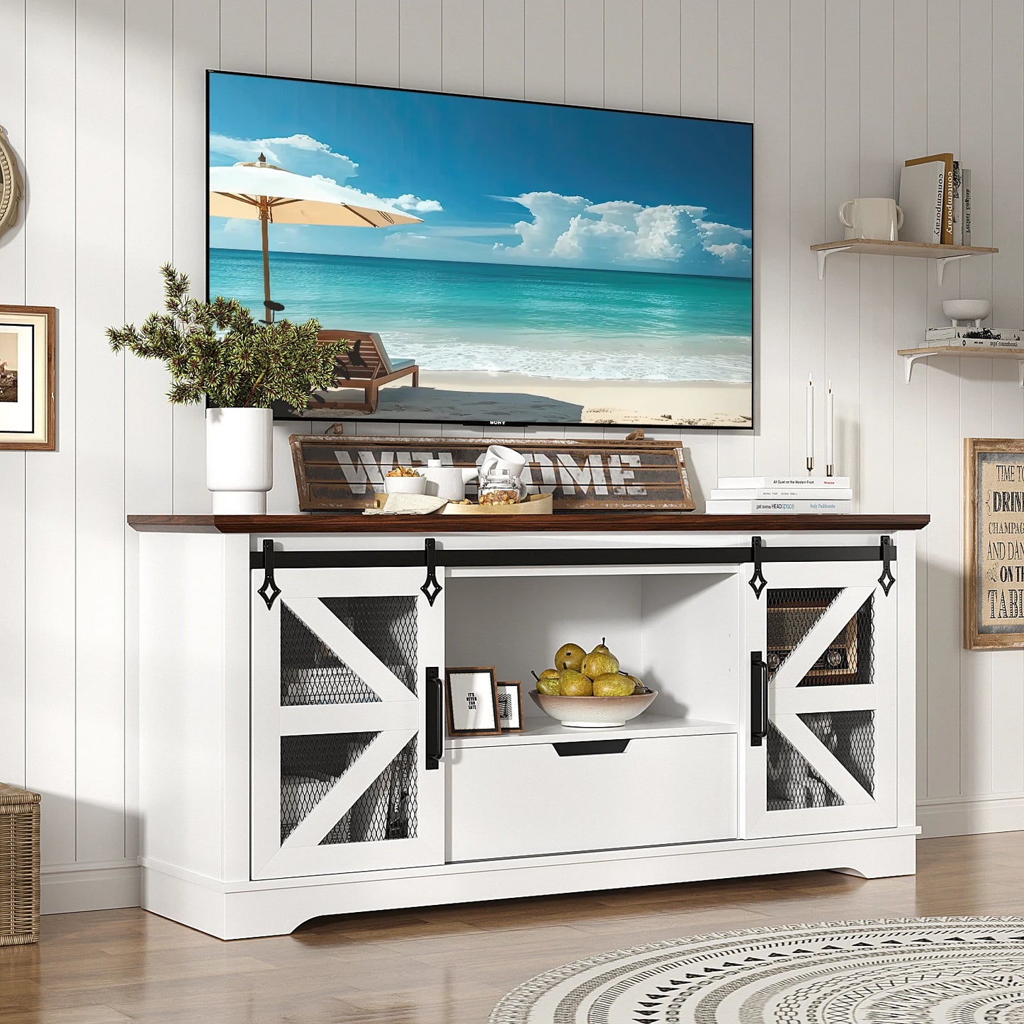 VOWNER Modern TV Stand With 1 Drawer And 2 Cabinets