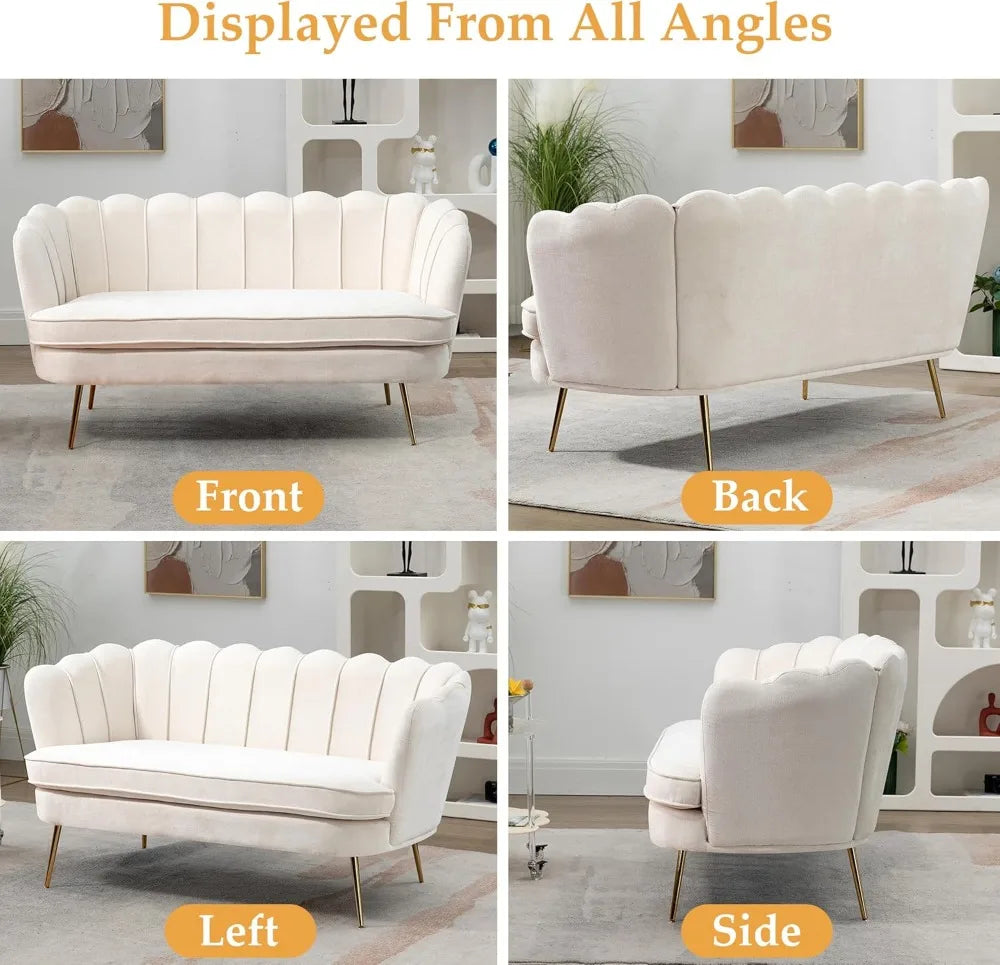 XMSJ Chenille Loveseat Sofa With Gold Metal Legs 2 Seater