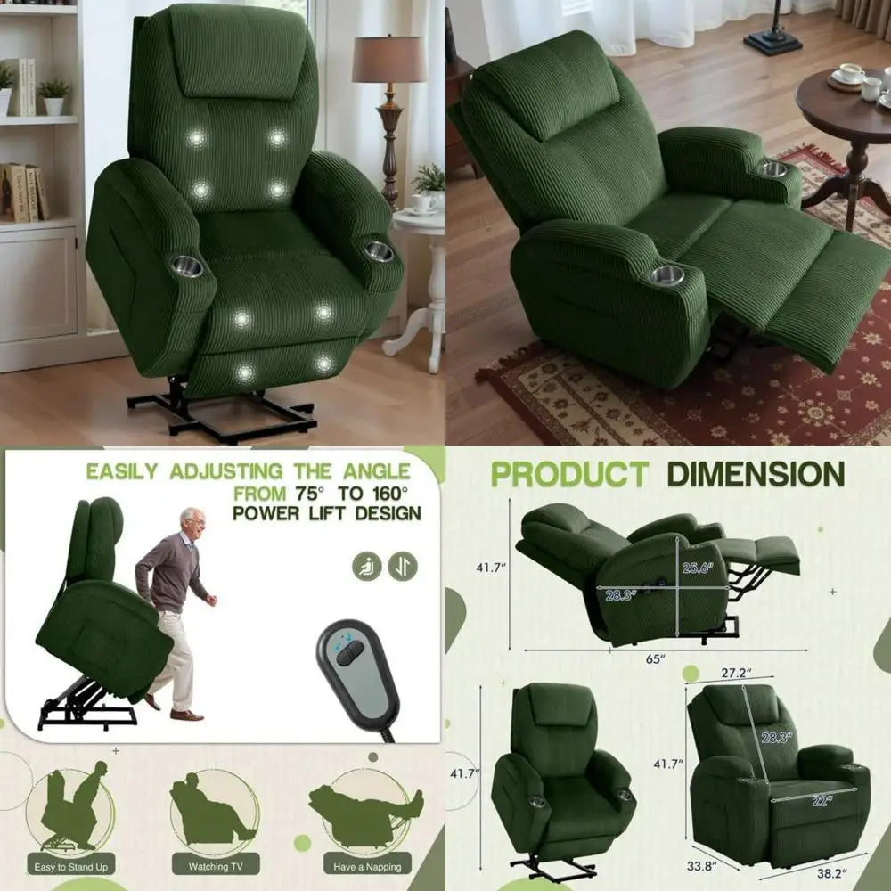 Massage Electric Power Lift Recliner Chair for Seniors with Corduroy