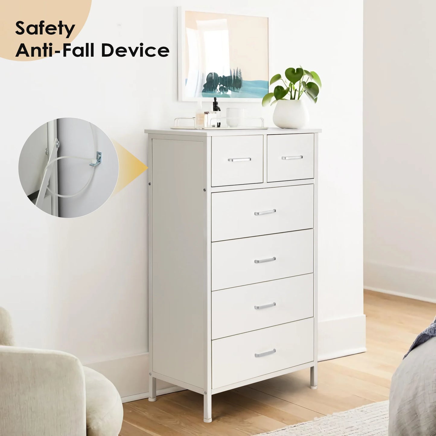 6-Drawer Chest Dresser With Steel Frame For Bedroom Living Room