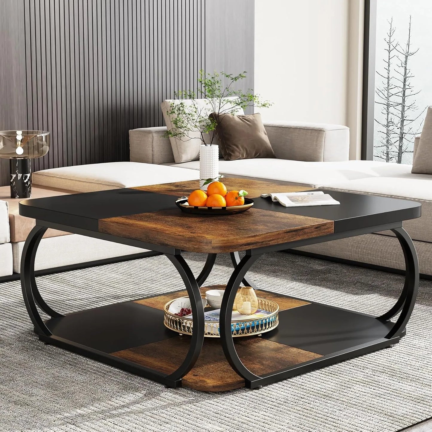 Little Tree Square Coffee Table Two Tier Wood Storage Shelf