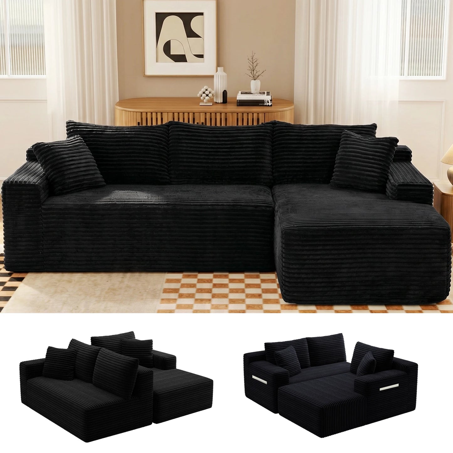 Cloud Modular Corduroy Sectional Sofa With L Shaped Chaise