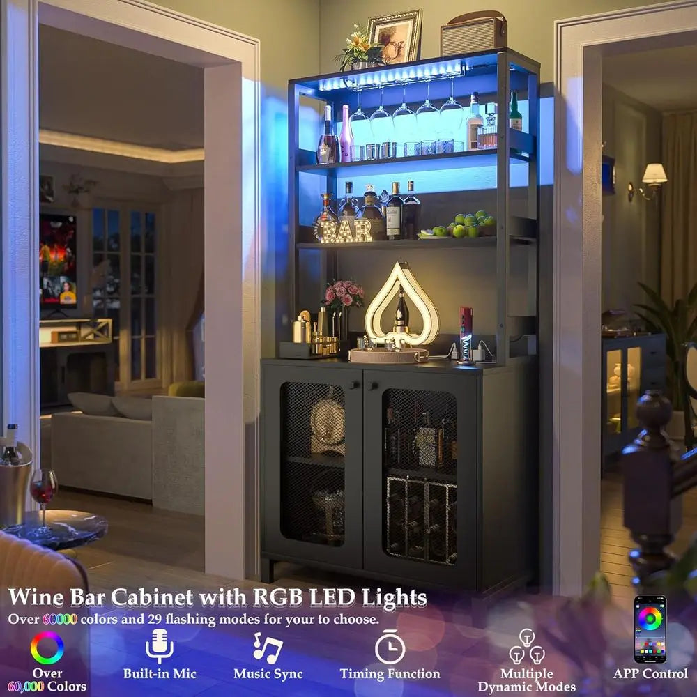 Bar Cabinet With Power Outlets And Led Mood Lighting