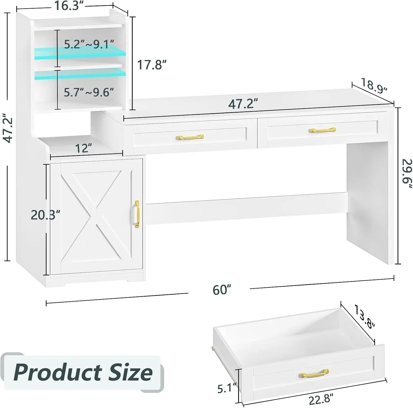 L Shape Bamboo Computer Desk With Drawers And Bookshelves