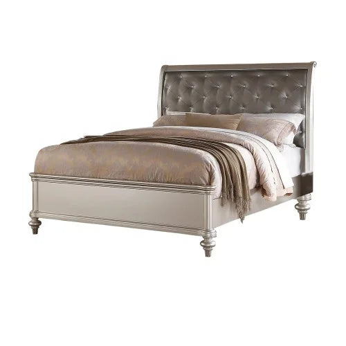 Glamorous 3 Piece Bedroom Set Tufted Headboard With Two Nightstands