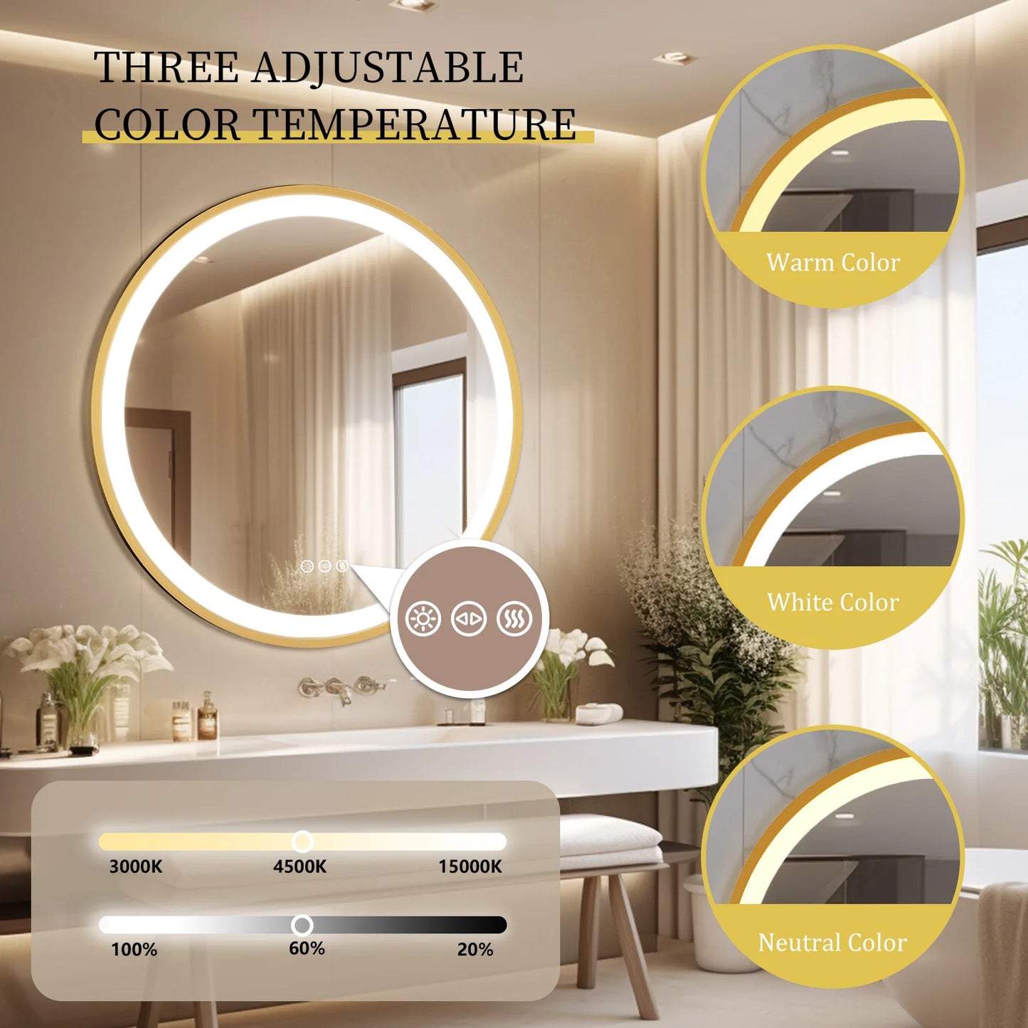 LED Fogless Wall Mounted Vanity Mirror With Memory Function AmbientIlluminationPro