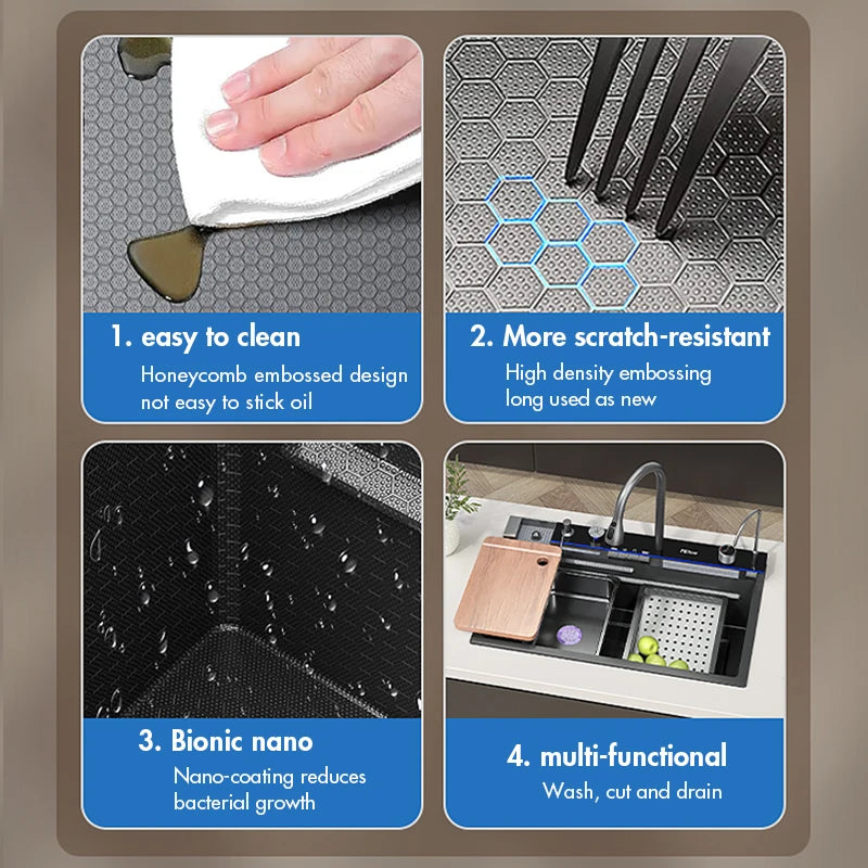 MYQualife 304 Stainless Steel Waterfall Kitchen Faucet Set Soap Dispenser