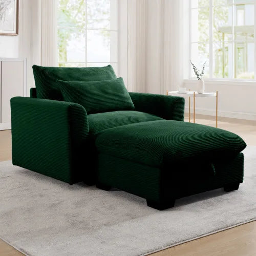 Modular Corduroy Sofa With Storage Ottoman For Living Room