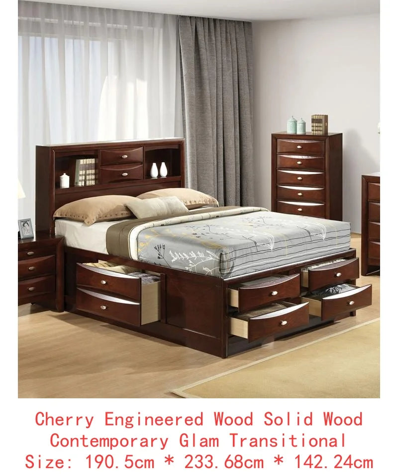 Contemporary Bed With Footboard Drawers And Headboard Bookcase