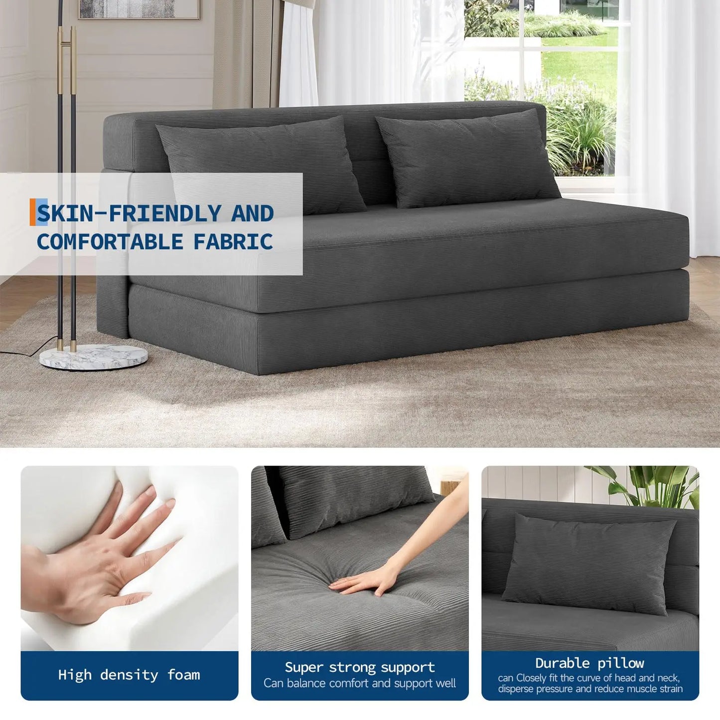 HobbyLane 4 In 1 Folding Sofa Bed Convertible Sleeper Couch For Versatile Living