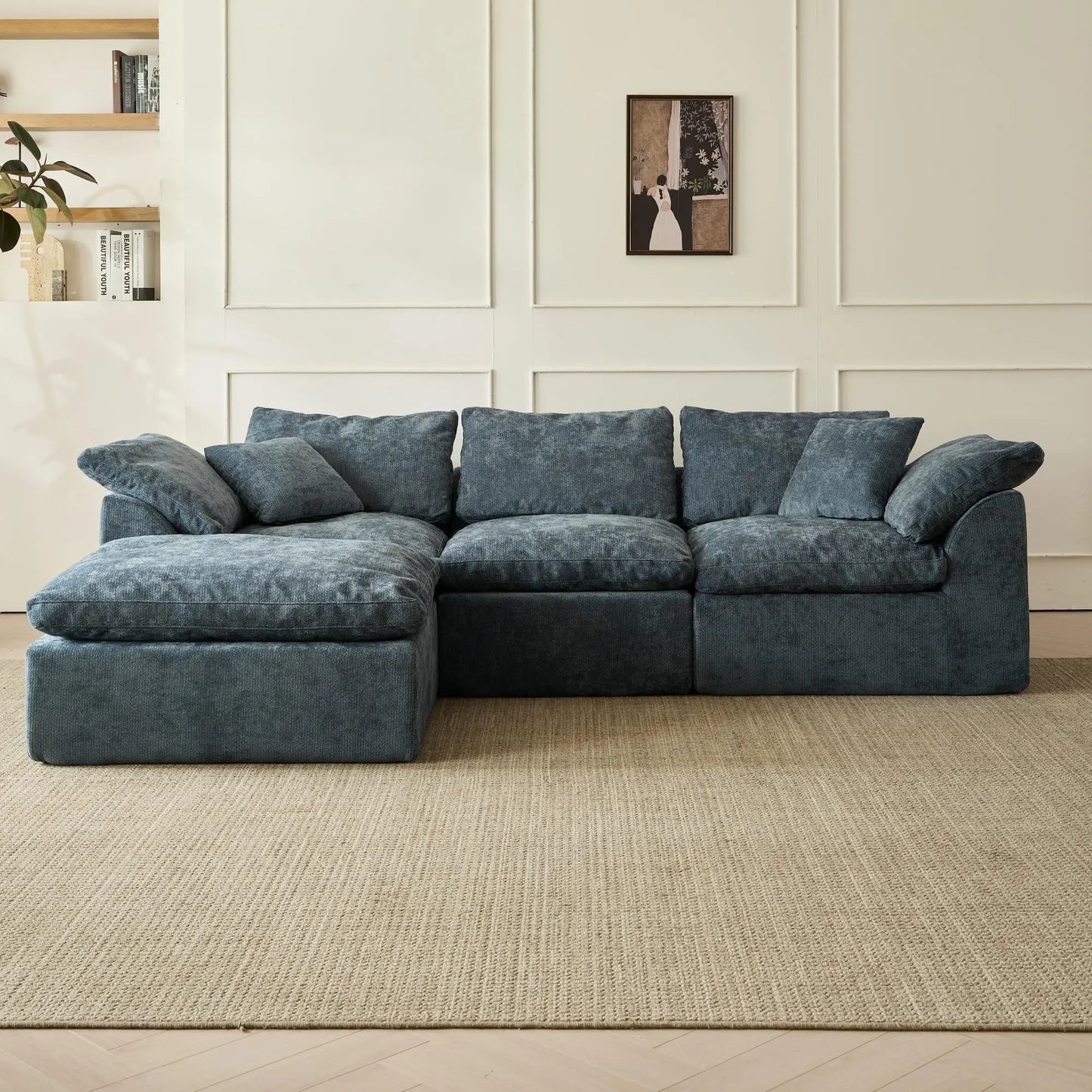 Modern Cloud L Shaped Chenille Sofa Sectional With Configurable SeatingArrangement