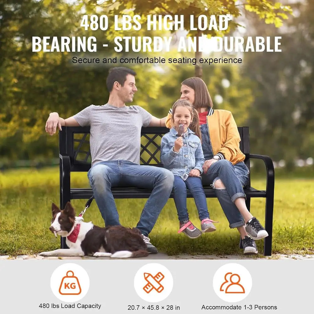 Outdoor Metal Garden Bench With Mesh Backrest And Armrests