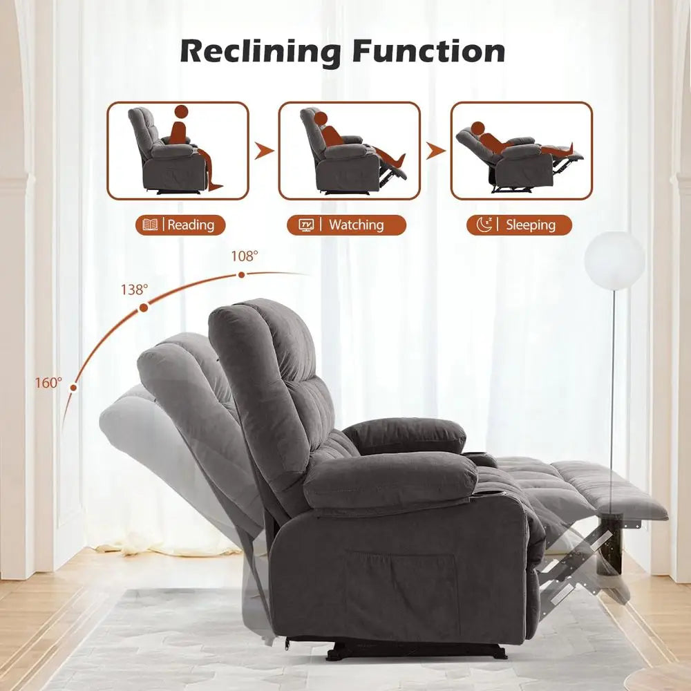 Ergonomic Recliner Sofa With Cup Holders And Side Pocket