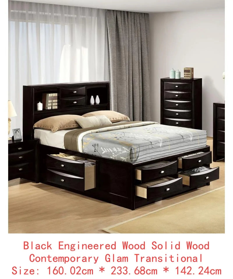 Contemporary Bed With Footboard Drawers And Headboard Bookcase