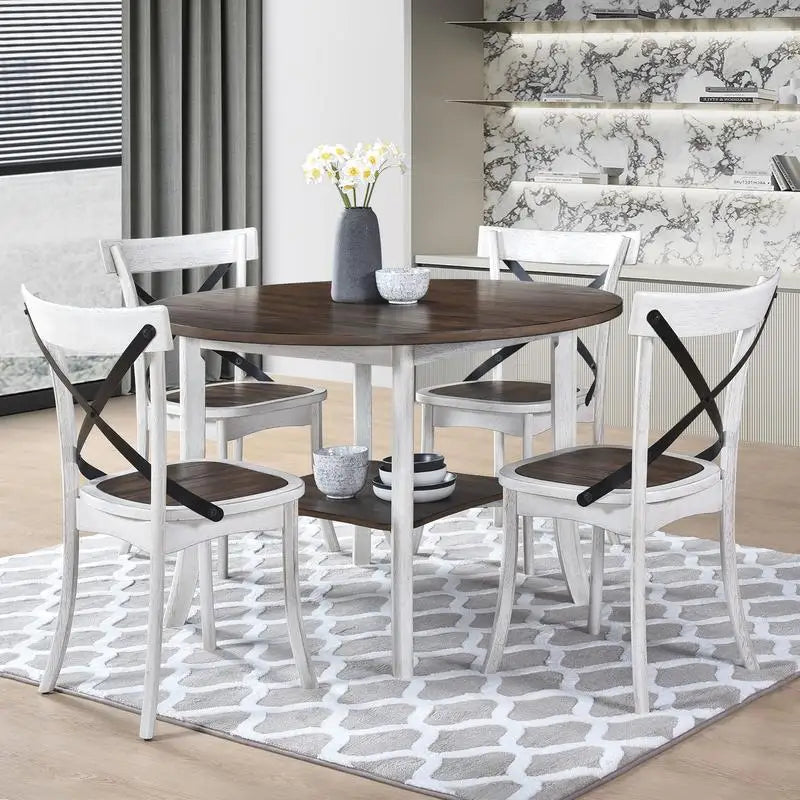 Round Dining Table Set With 4 Comfortable Chairs For Home