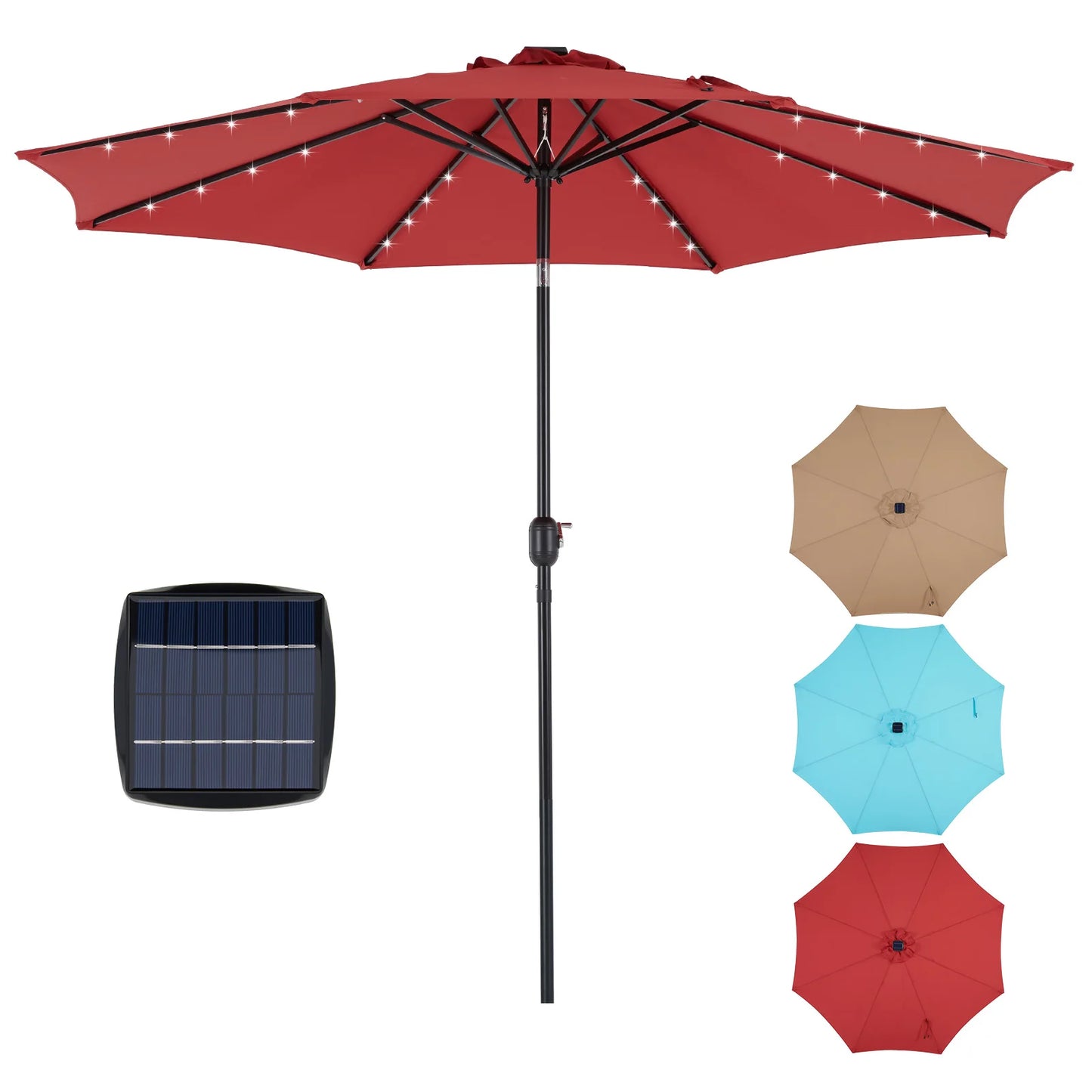 JHK Solar Patio Umbrella With LED Lights Tilt Crank
