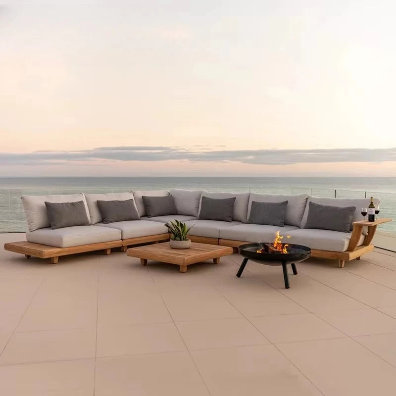 Outdoor Teak Garden Sofa Set Weather Resistant Solid Wood Furniture