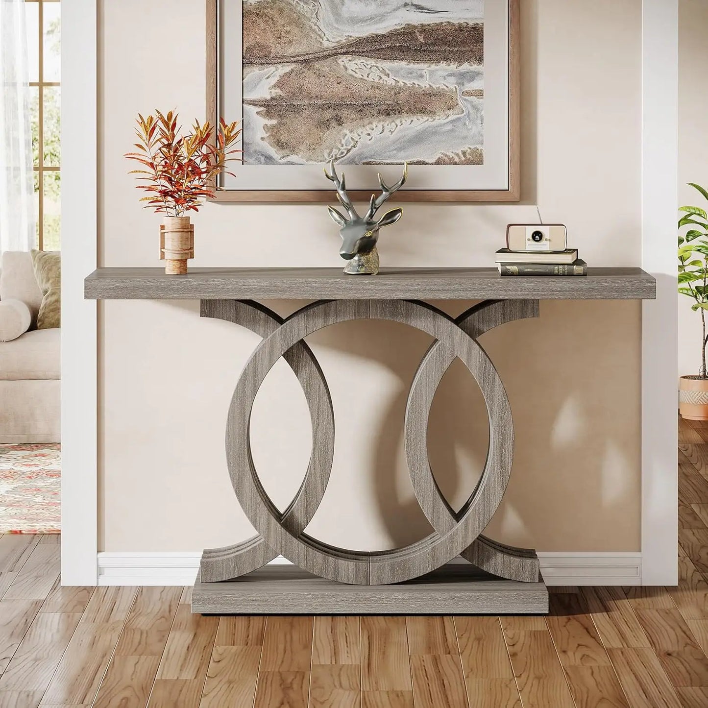 Little Tree Geometric Wood Base Console Table For Living Room