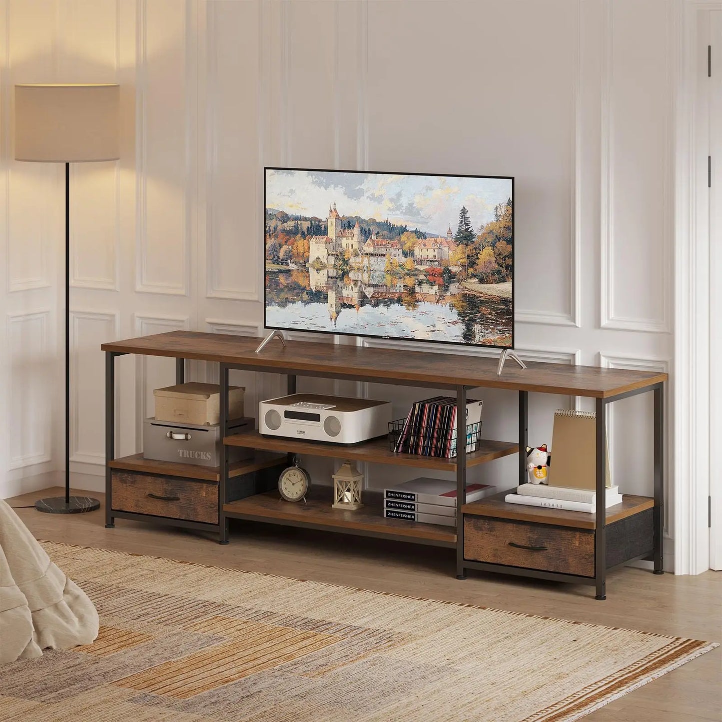 JHK Multifunctional Modular Wooden TV Stand Entertainment Center With ConcealedCableManagement