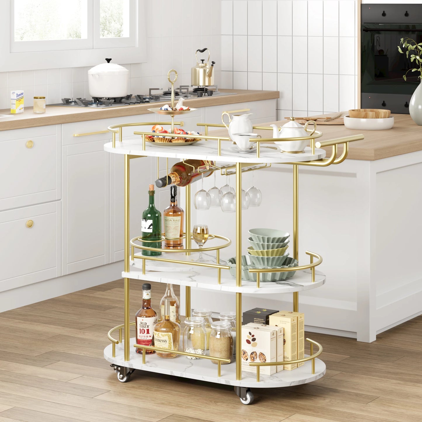 TWISTER.CK Four Tier Bar Cart On Wheels With Wine Rack