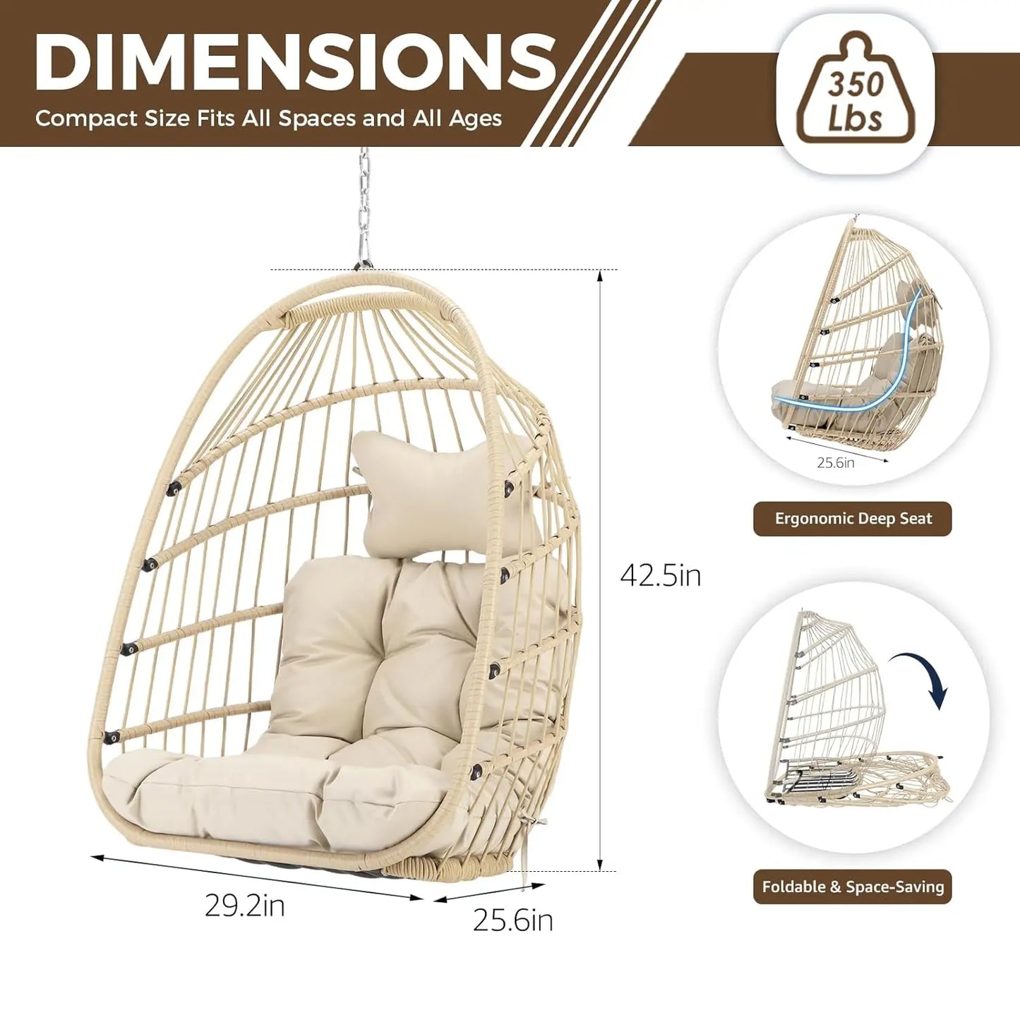 Outdoor Hanging Egg Chair Wicker Swing With Cushioned Seat