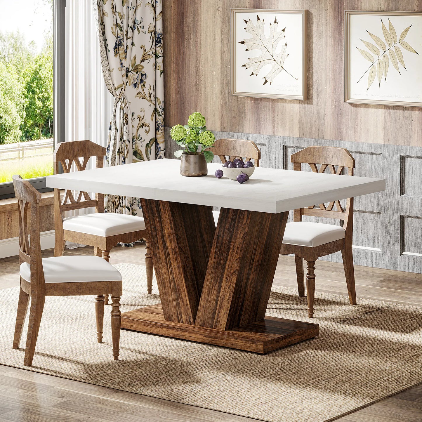 Tribesigns Dining Table For 4 To 6 People Farmhouse Pedestal Style