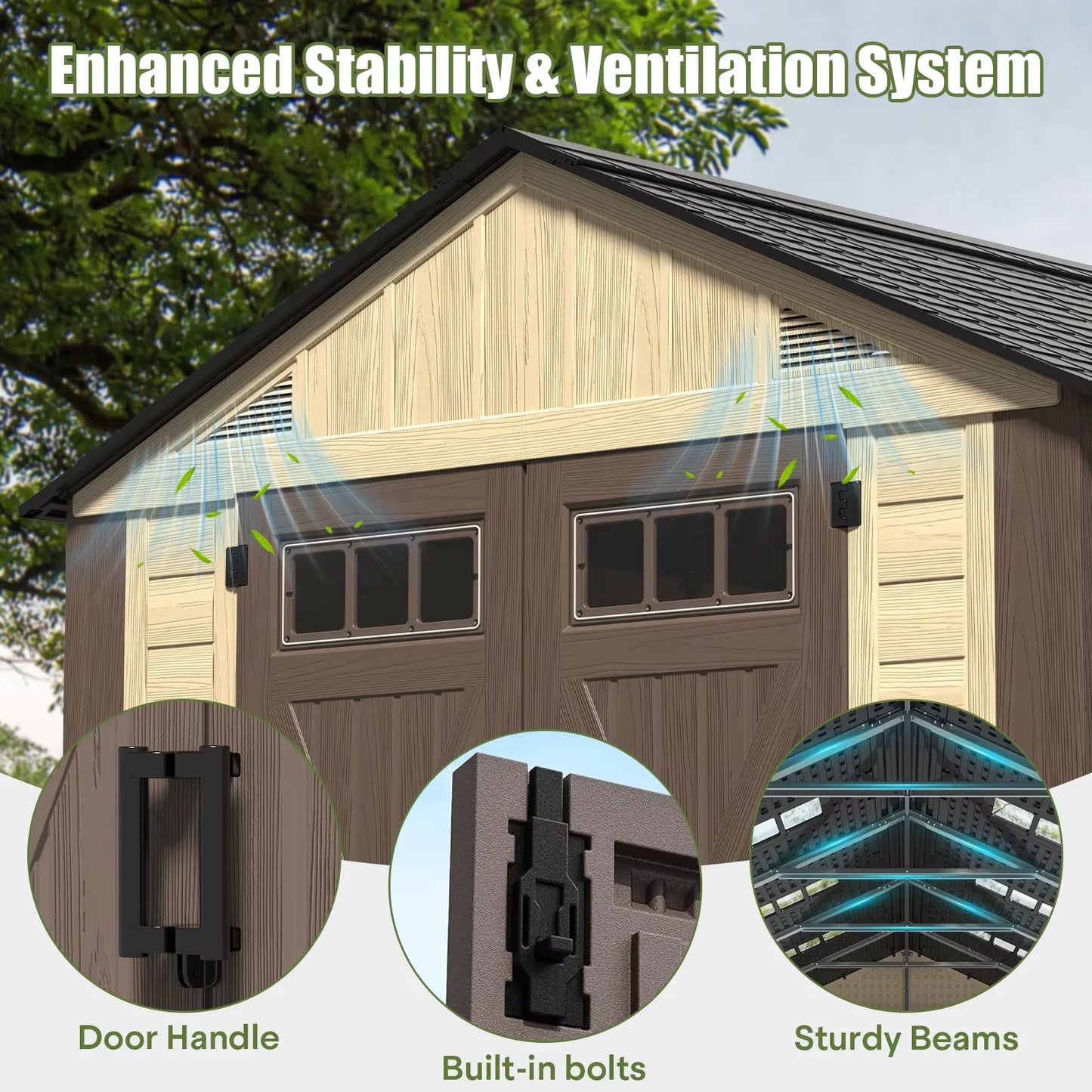 Evokeden Outdoor Plastic Storage Shed With Lockable Double Doors