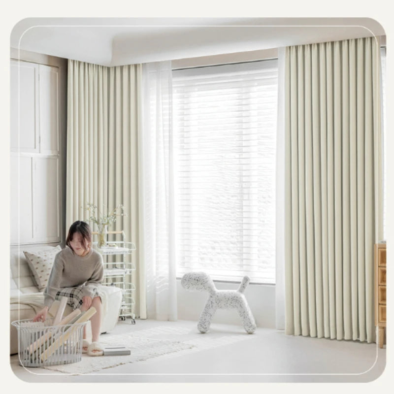 Custom Size French Chenille Cream White Velvet Curtain Modern Simple Blackout Curtains for Living Dining room Bedroom Tulle