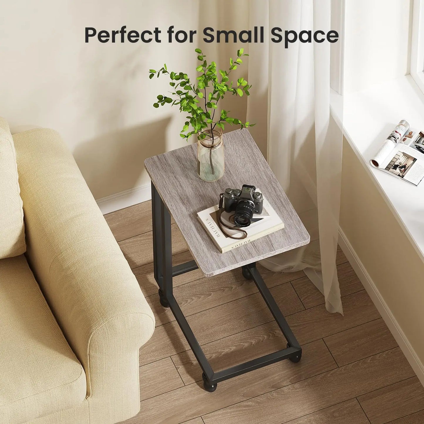 JHK Wood Sofa Table Overbed Bedside Desk With Metal Frame