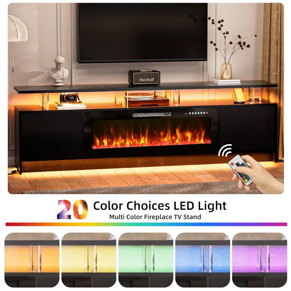 Guangbai Modern Fireplace TV Stand with LED Lights and Storage