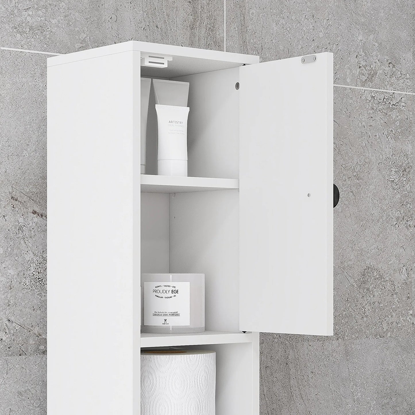 KLEANKIN Bathroom Storage Cabinet With Open Shelves And Doors