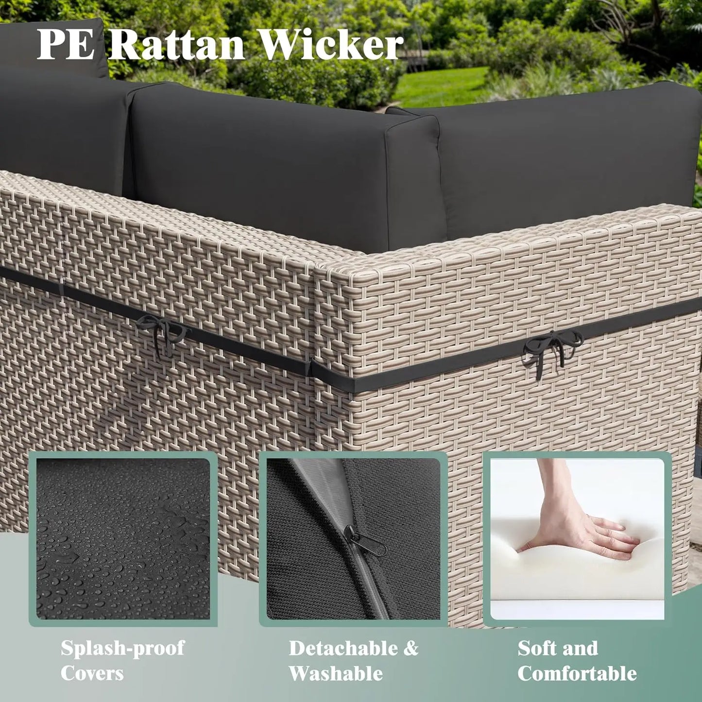 10 Pieces Patio Furniture Set, Outdoor Sectional Wicker Sofa with Thick Cushions and Storage Coffee Table, Rattan, Customized