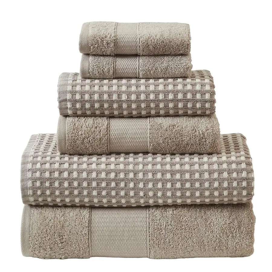 6Piece 100 Combed Cotton Yarn Dyed Cobblestone Jacquard Towel Set Flax