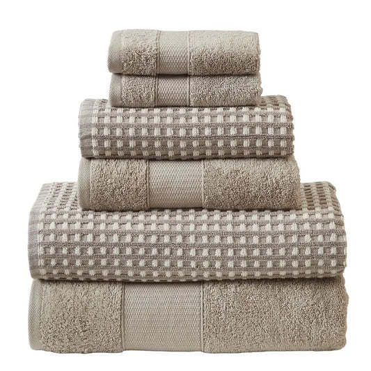 6Piece 100 Combed Cotton Yarn Dyed Cobblestone Jacquard Towel Set Flax