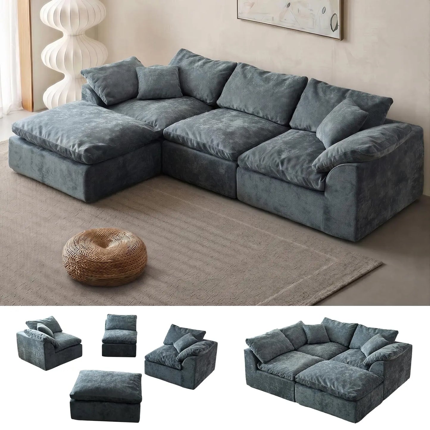 Cloud Sectional Sofa Living Room With Modular L Shaped Chaise