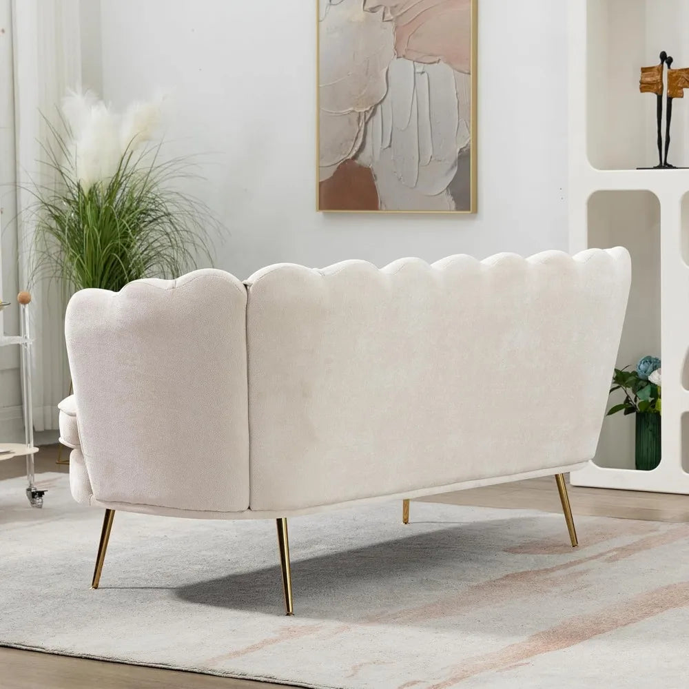 XMSJ Chenille Loveseat Sofa With Gold Metal Legs 2 Seater