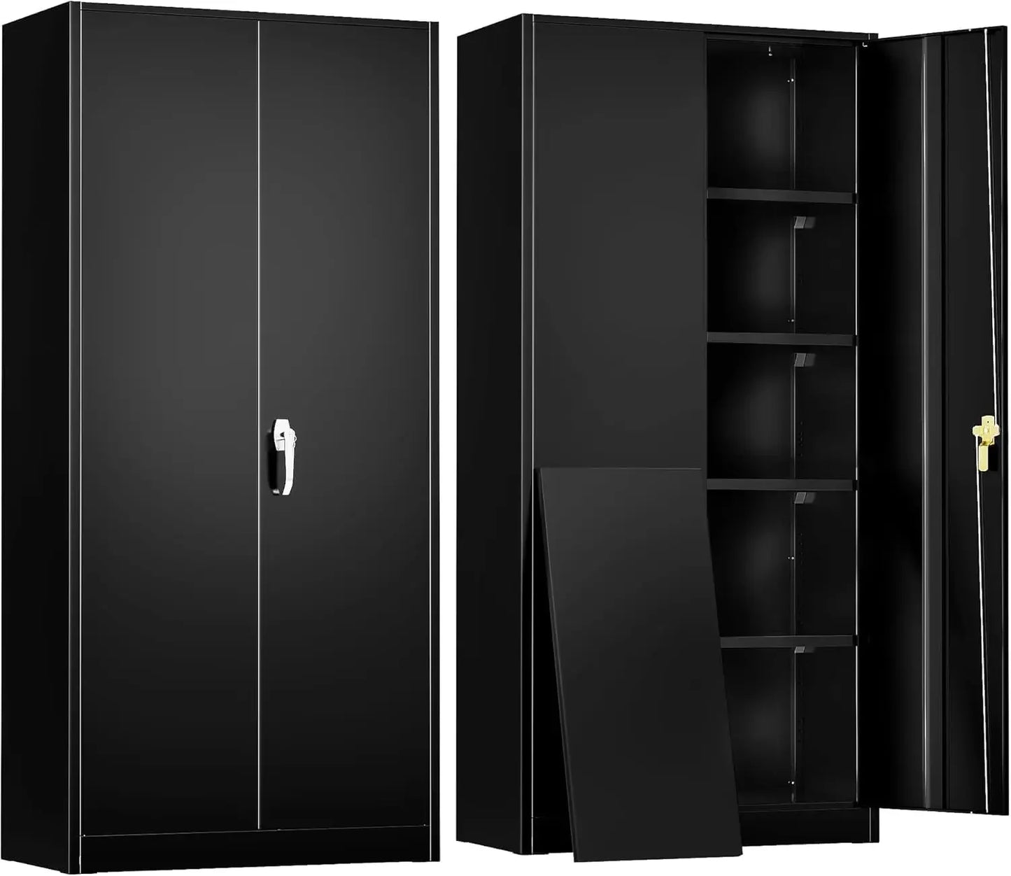 Steel Locking Garage Storage Cabinet 4 Adjustable Shelves 2 Doors