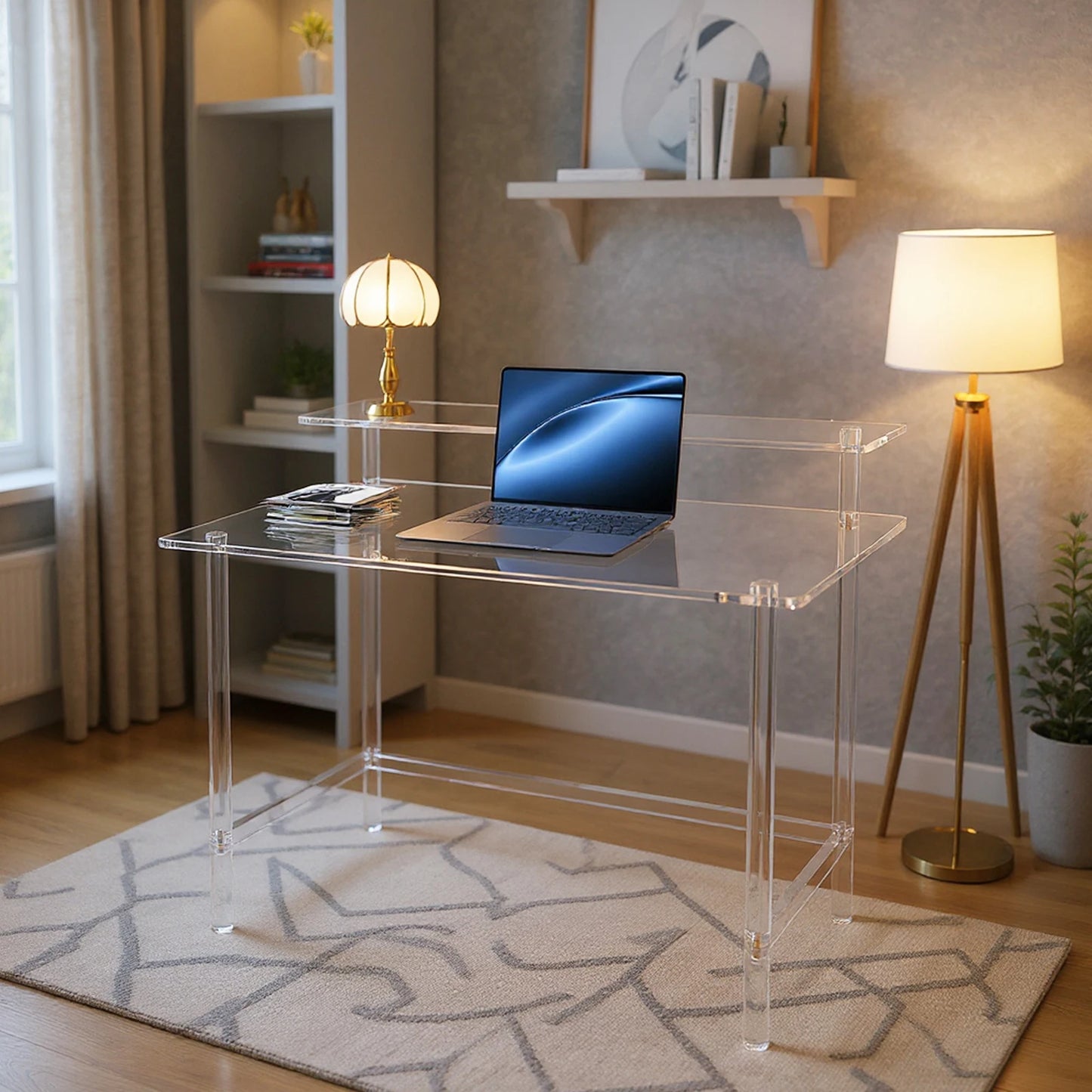 Bymaocar Acrylic Two Tier Computer Desk For Home Office