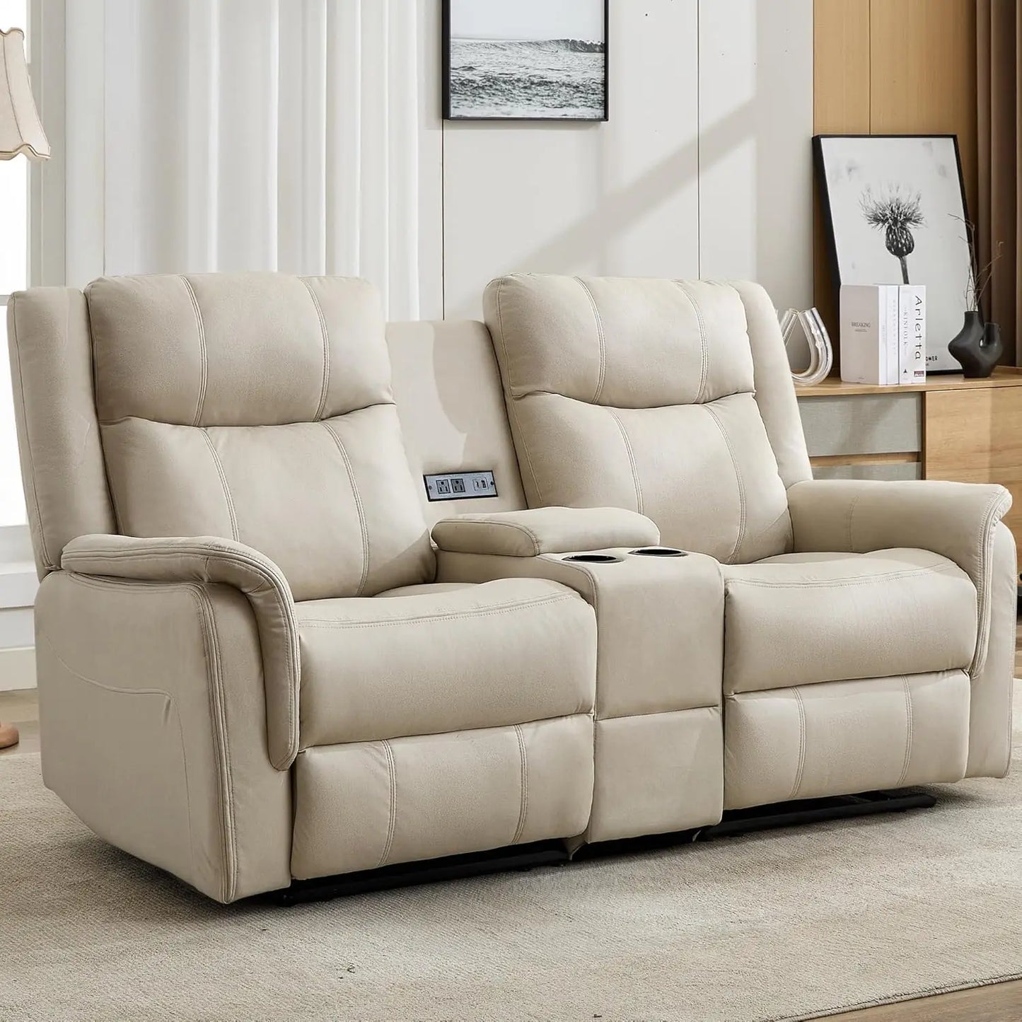 Reclining Loveseat With Console USB Port And Cup Holders 2 Seater Living Room