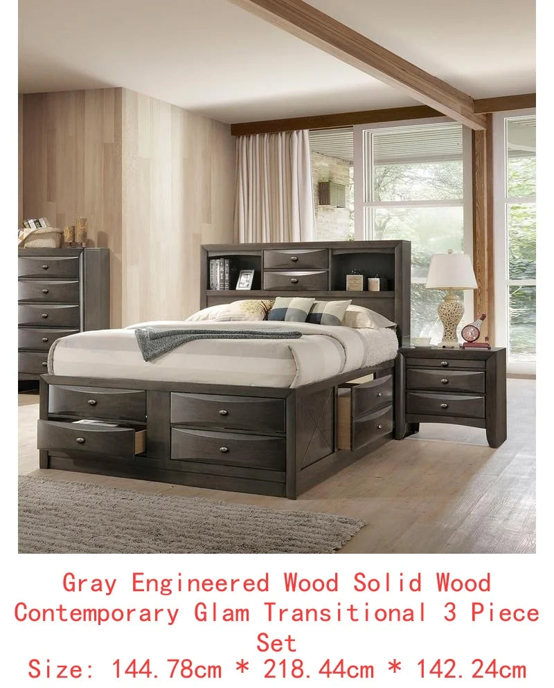 Contemporary Bed With Footboard Drawers And Headboard Bookcase