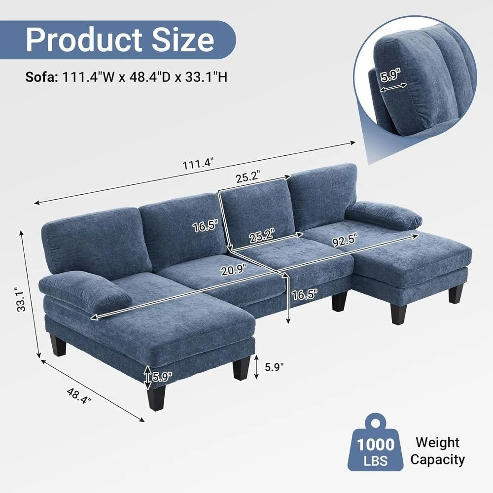 U Shaped Sectional Sofa With Double Chaise Corduroy Fabric