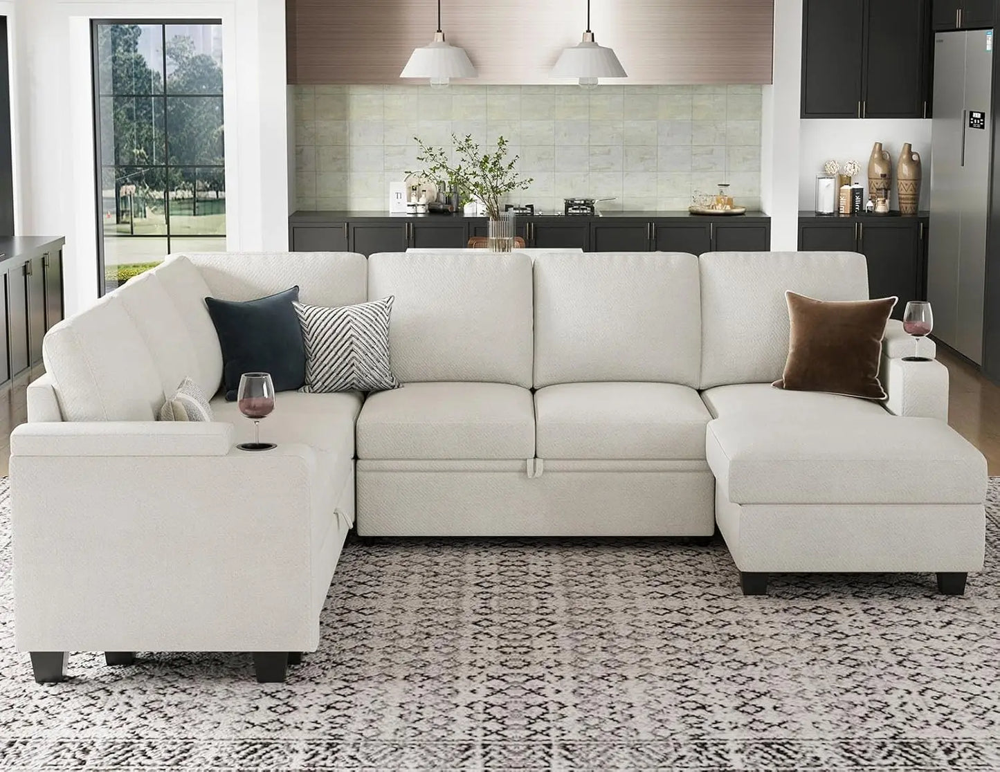 Sleeper Sofa Modular Sectional Pull Out Bed U Shaped Storage