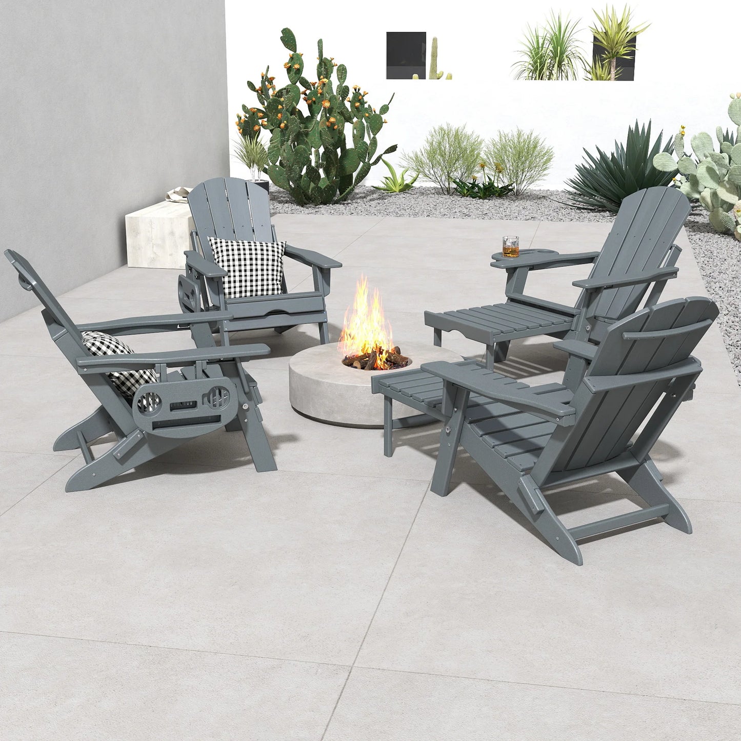 Foowin Adjustable Adirondack Chair With Retractable Ottoman And Side Tray