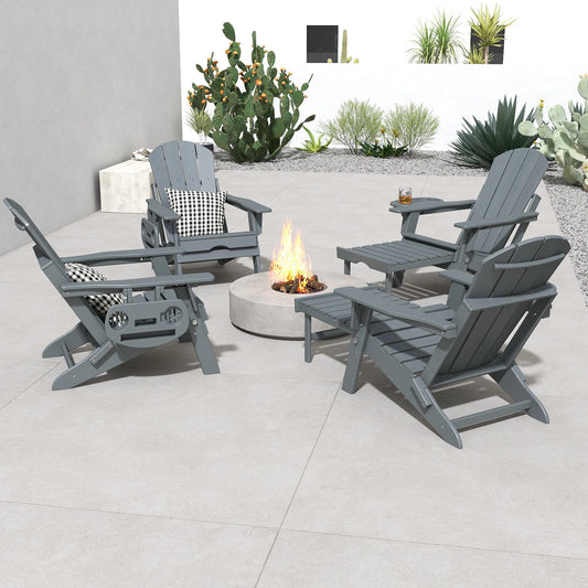 Foowin Adjustable Adirondack Chair With Retractable Ottoman And Side Tray