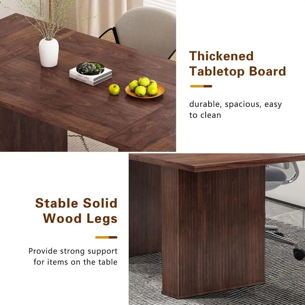 Wooden Dining Table 78 Inch With Luted Design Seating For Six To Ten